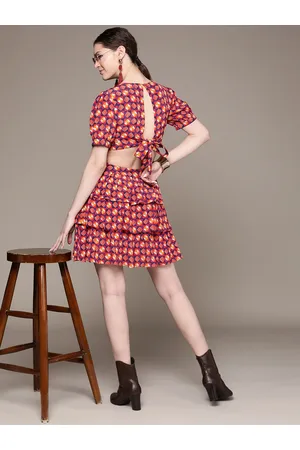 Buy LABEL RITU KUMAR Womens Round Neck Printed Calf Length Dress | Shoppers  Stop