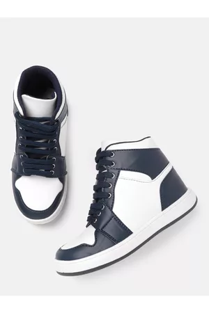 YK Boys Navy Blue & White Colourblocked Mid-Top Sneakers