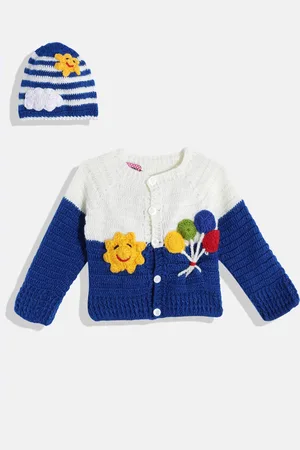CHUTPUT Kids Navy Blue & White Colourblocked Cardigan with Applique Detail