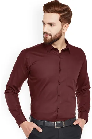 HANCOCK Men Maroon Solid French Cuff Slim Fit Pure Cotton Formal Shirt