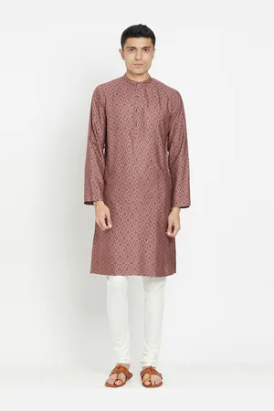 Fabindia Men Purple Geometric Thread Work Kurta