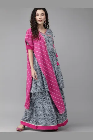 Ahalyaa Women Blue & White Printed Kurti with Palazzos & Dupatta
