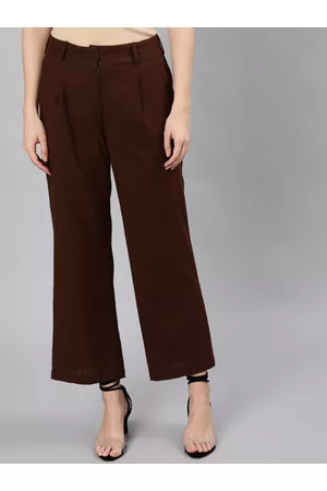 Jaipur Women Brown Flared High-Rise Pleated Trousers