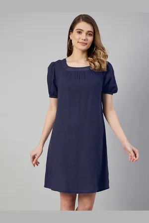 Marks & Spencer Blue Solid A-Line Mini Dress