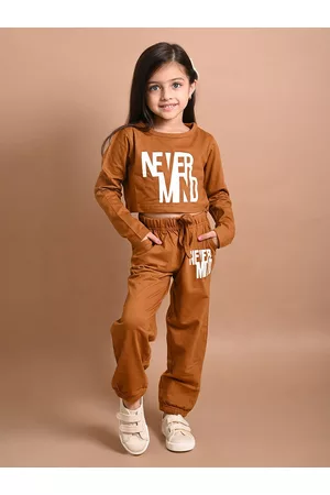 LilPicks Girls Beige & White Printed Top with Trouser