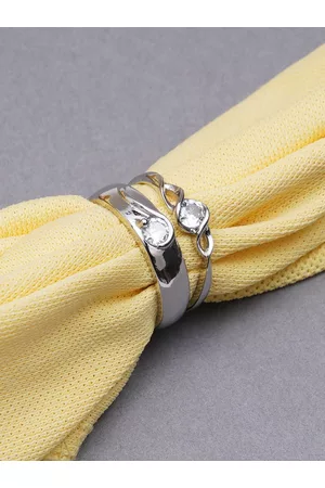 karatcart Unisex Silver-Toned 2 Crystal Studded Couple Adjustable Rings