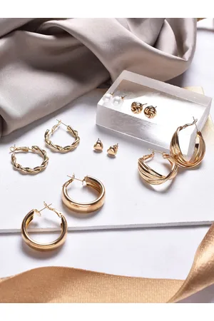 Joker & Witch Women Gold-Toned & White Set Of 6 Contemporary Half Hoop Earrings
