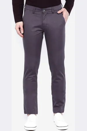 Giordano Men Grey Slim Fit Solid Regular Trousers