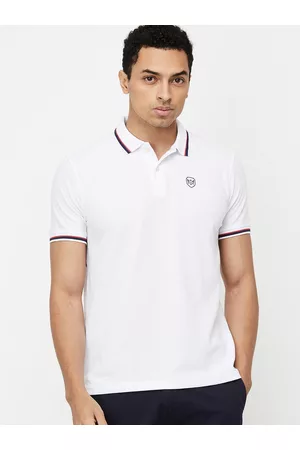 Max Collection Men White Polo Collar Applique T-shirt