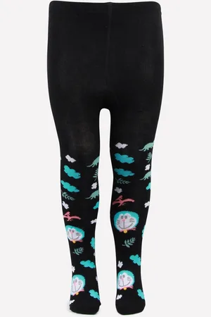 Bonjour Girls Black & Blue Doraemon Printed Tights