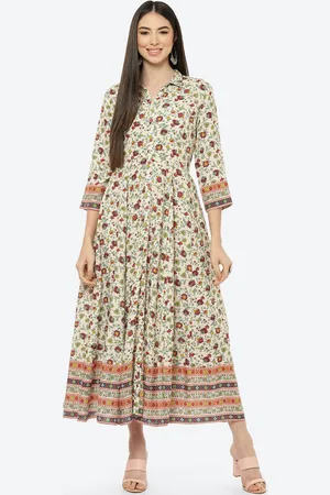 Rangriti Women Off White Floral Ethnic Maxi Dress