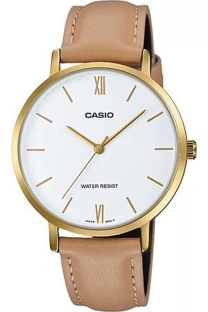 Casio Women White & Tan Brown Enticer Analogue Leather Watch LTP-VT01GL-7BUDF