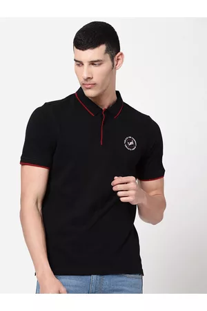 Lee Men Black Polo Collar Slim Fit Cotton T-shirt