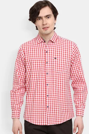 V-Mart Men Red Gingham Checks Checked Casual Shirt