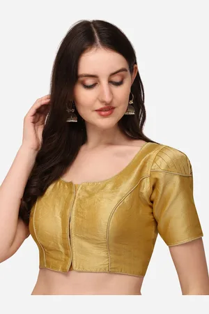 PUJIA MILLS Women Gold-Coloured Solid Silk Saree Blouse