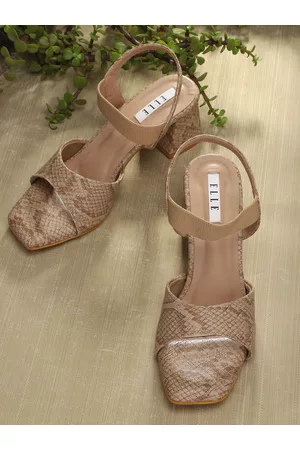 Elle Women Beige Textured Block Sandals