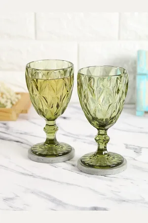 Krsnaa Mehta Set Of 2 Green Textured Wine Glasses