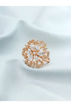 Aadita Rose Gold Plated White Stone Studded Finger Ring
