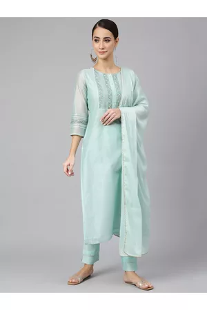 Janasya Women Embroidered Thread Work Kurta with Trouser & With Dupatta