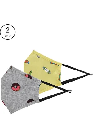 EL REGALO Kids Pack Of 2 Printed Cotton Cloth Masks & 2 Lanyards