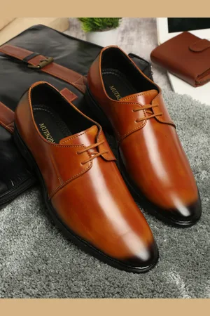 MUTAQINOTI Men Tan Solid Patent Leather Formal Derbys