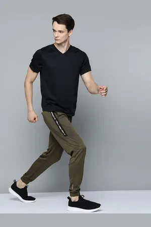 Slazenger Men Olive Solid Running Rapid-Dry Joggers with Side Striped Detail