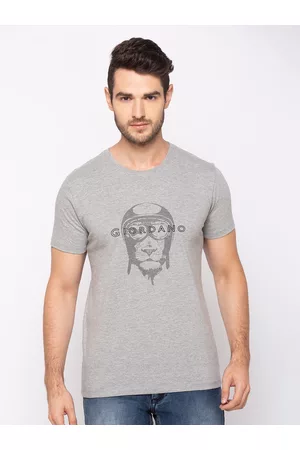 Giordano Men Grey Printed Round Neck T-shirt