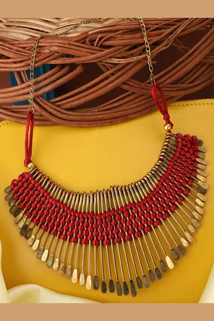 Bhana Fashion Gold-Plated & Red Statement Necklace