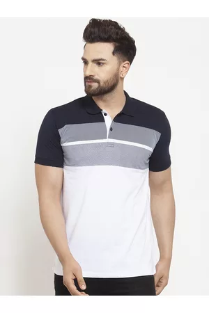 WILD WEST Men White & Black Colourblocked Polo Collar T-shirt