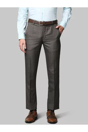 Park Avenue Men Grey Self Design Trousers