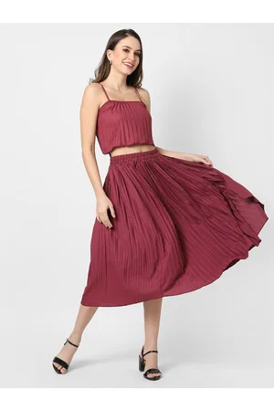 Campus Women Maroon Top with Skirt Co-Ords