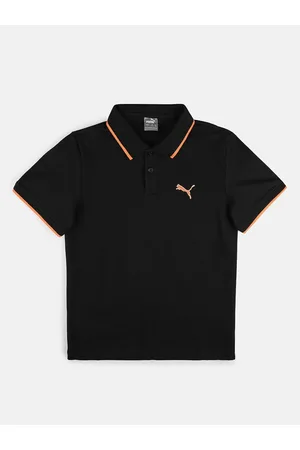 PUMA Boys Black Collar Tipping Youth Polo Collar Cotton T-shirt