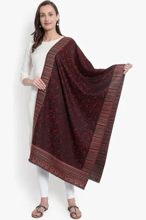 Mizash Women Black & Maroon Woven-Design Woolen Shawl
