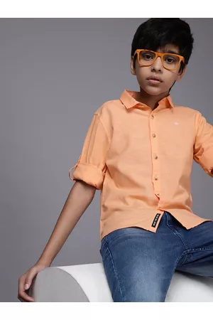WROGN Boys Orange Solid Pure Cotton Slim Fit Casual Shirt