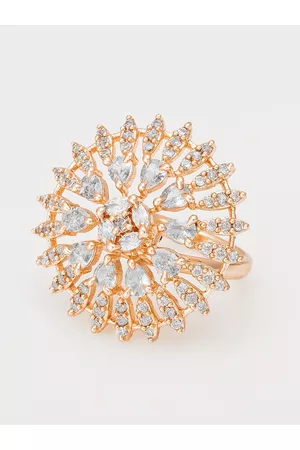 Aadita Rose Gold-Plated White Stone-Studded Finger Ring