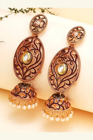 karatcart Maroon Contemporary Dangler Gold-plated Jhumkas Earrings