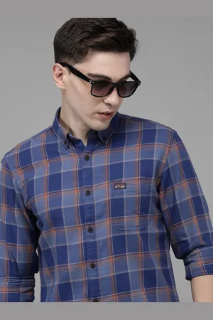 Ralph Lauren U S Polo Assn Denim Co Men Blue And Orange Checked Pure Cotton Casual Shirt