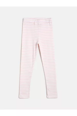 TALES & STORIES Girls Pink & White Striped Cotton Ankle-Length Leggings