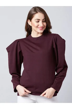 ATHENA Women Burgundy Solid Pullover Sweatshirt