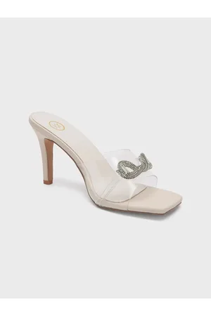 20Dresses Women Off White Embellished PU Party Stiletto Sandals