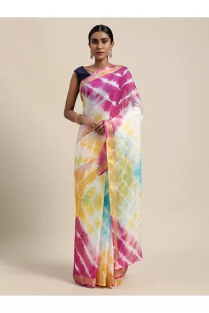 Jaipur Multicoloured & White Tie and Dye Silk Cotton Kota Saree