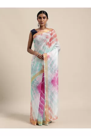 Jaipur Multicoloured & White Tie and Dye Silk Cotton Kota Saree