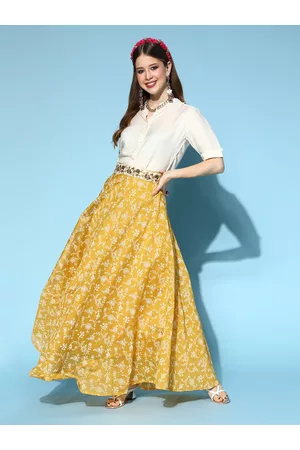 InWeave Women Beautiful Off-White Solid Shirt with Printed Skirt