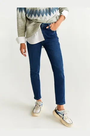 MANGO Women Navy Blue Noa Skinny Fit Mid-Rise Clean Look Cropped Stretchable Jeans