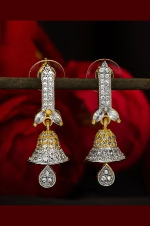 Aadita Gold-Toned & White Geometric Jhumkas Earrings