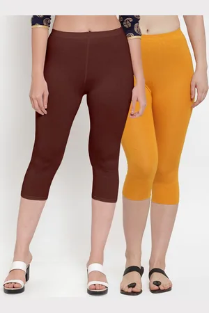 Jinfo Pack of 2 Women Camel Brown & Magenta Solid Cotton Capris
