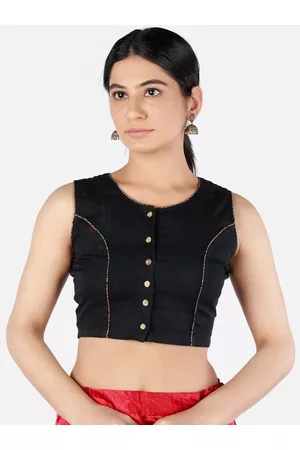 Llajja Women Black Solid Cotton Sustainable Saree Blouse