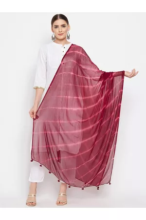 Clora Creation Women Maroon Striped Leheriya Dupatta