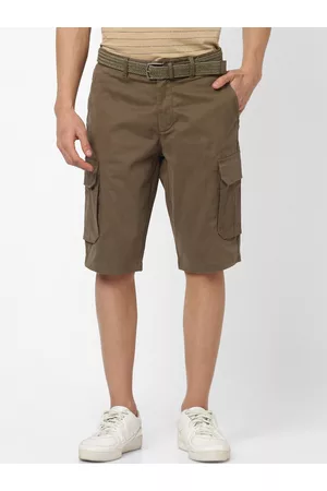 Celio Men Khaki Solid Regular Fit Cargo Shorts