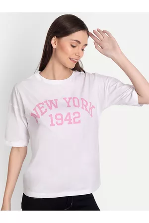 iki chic Women White Typography Printed T-shirt